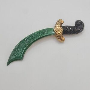 Vintage Sandor Brooch Sword Scimitar Green Gold Tone Signed